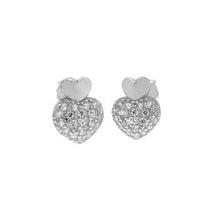 Load image into Gallery viewer, Sterling Silver Pave CZ Heart Rhodium Stud Earrings