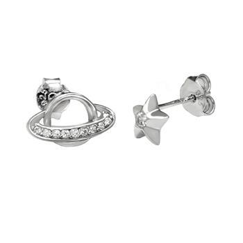 Sterling Silver Star And Earth CZ Mix Match Stud Earrings