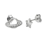 Sterling Silver Star And Earth CZ Mix Match Stud Earrings