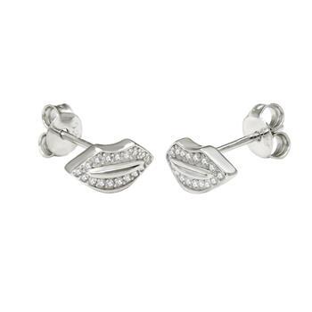 Sterling Silver Pave CZ Lip Stud Earrings