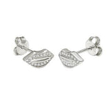 Sterling Silver Pave CZ Lip Stud Earrings