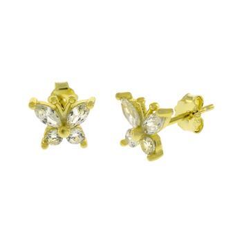 Sterling Silver Gold Plated Round And Marquise CZ Butterfly Stud Earrings