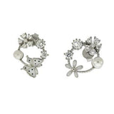 Sterling Silver Flower Enamel Butterfly Pearl Cluster CZ Stud Earrings