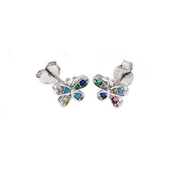Sterling Silver Multi Color CZ Butterfly Stud Earrings