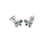 Sterling Silver Multi Color CZ Butterfly Stud Earrings