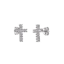 Load image into Gallery viewer, Sterling Silver Cross Cubic Zirconia Stud Earrings