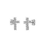Sterling Silver Cross Cubic Zirconia Stud Earrings