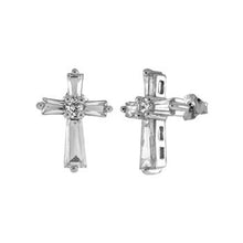 Load image into Gallery viewer, Sterling Silver Trapezoid Baguette Cubic Zirconia Cross Stud Earrings