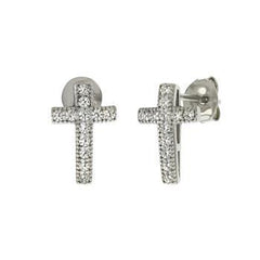 Sterling Silver Rhodium Plated Micro Pave CZ Cross Stud Earrings