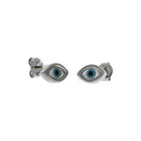 Sterling Silver Rhodium Plated Evil Eye Stud Earrings