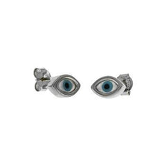 Sterling Silver Rhodium Plated Evil Eye Stud Earrings