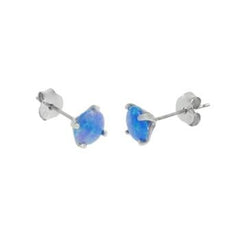 Sterling Silver Rhodium Plated Blue Opal Stud Earrings