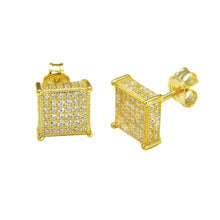 Load image into Gallery viewer, Sterling Silver Gold Plated 6 Lines Micro Pave CZ Stud Earrings
