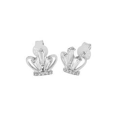 Sterling Silver Rhodium Plated Crown CZ Stud Earrings