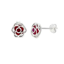 Load image into Gallery viewer, Sterling Silver Red Ruby CZ Flower Stud Earrings