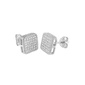 Sterling Silver Rhodium Plated Micro Pave CZ Square Stud Earrings