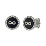 Sterling Silver Rhodium Plated Infinity On Black Onyx With CZ Stud Earrings