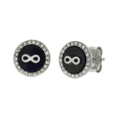 Sterling Silver Rhodium Plated Infinity On Black Onyx With CZ Stud Earrings