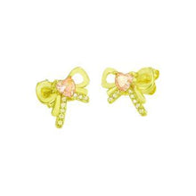 Load image into Gallery viewer, Sterling Silver Rhodium Plated Pink Heart CZ Bow Stud Earrings