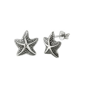 Sterling Silver Oxidized Starfish Stud Earrings