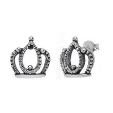 Load image into Gallery viewer, Sterling Silver Oxidized Crown Stud Earrings