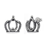 Sterling Silver Oxidized Crown Stud Earrings