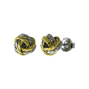 Sterling Silver Two Tone Love Knot Stud Earrings