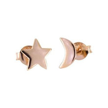 Load image into Gallery viewer, Sterling Silver Rose Plated Moon And Star Stud Earrings