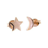 Sterling Silver Rose Plated Moon And Star Stud Earrings