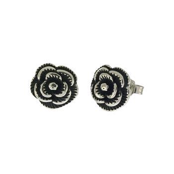Sterling Silver Oxidized Rose Stud Earrings