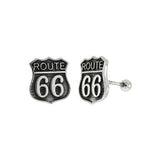 Sterling Silver Oxidized ROUTE 66 Sign Ball Screw Back Stud Earrings