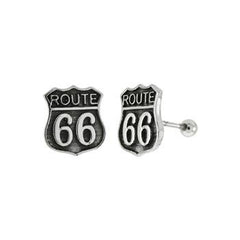 Sterling Silver Oxidized ROUTE 66 Sign Ball Screw Back Stud Earrings