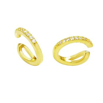 Sterling Silver Gold Plated One Line Cubic Zirconia Ear Cuff Earrings