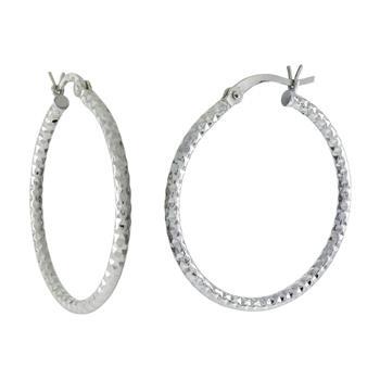 Sterling Silver Diamond Cut Tube Hoop Earrings