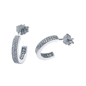Sterling Silver Micro Pave CZ 2 Lines Earrings