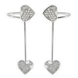 Sterling Silver Pave CZ Heart Ear Jacket 2 in 1 Earrings