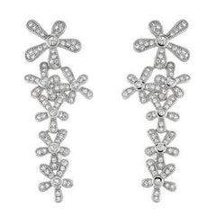 Sterling Silver Rhodium Plated Dangle CZ Earrings