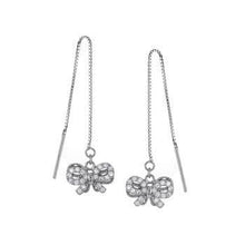 Load image into Gallery viewer, Sterling Silver Ribbon Bow Cubic Zirconia Threader Earrings