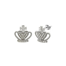 Load image into Gallery viewer, Sterling Silver Crown Pave CZ Stud Earrings