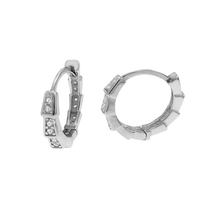 Load image into Gallery viewer, Sterling Silver Rhodium Plated CZ Huggie Hoop Earrings
