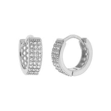 Load image into Gallery viewer, Sterling Silver Rhodium Plated 3 Lines Pave CZ Huggie Hoop Earrings