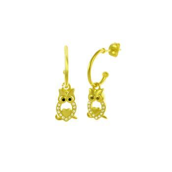 Sterling Silver Gold Plated Owl Hoop Earrings