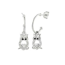 Load image into Gallery viewer, Sterling Silver Rhodium Plated Owl Hoop Earrings