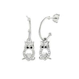 Sterling Silver Rhodium Plated Owl Hoop Earrings