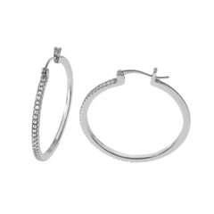 Sterling Silver Rhodium Plated CZ Hoop Earrings