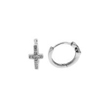 Load image into Gallery viewer, Sterling Silver CZ Cross Huggie Hoop Earrings