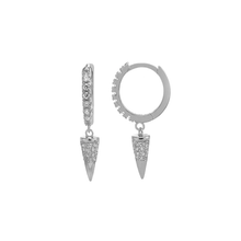 Load image into Gallery viewer, Sterling Silver Rhodium Plated CZ Bullet Huggie Hoop Earrings