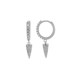Sterling Silver Rhodium Plated CZ Bullet Huggie Hoop Earrings