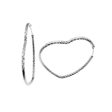 Load image into Gallery viewer, Sterling Silver Rhodium Plated Diamond Cut Heart Shape Hoop Earrings