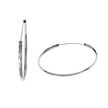 Load image into Gallery viewer, Sterling Silver Diamond Cut Rhodium Hoop Earrings-3mm
